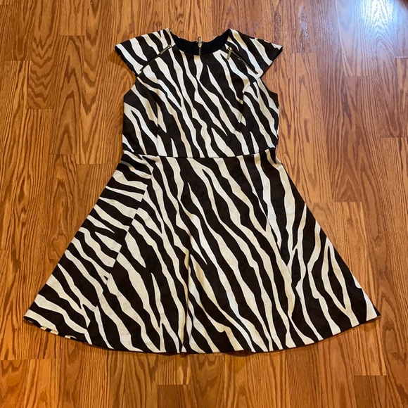 Michael Kors Brown Cream Zebra Print Dress Sz. 14 - Picture 1 of 13